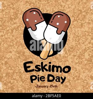 Quadratisches Banner Internationaler Eskimo-Tortentag, 24. Januar. Zwei Eispikel auf einem texturierten Hintergrund. Ein süßer Urlaub für Kinder. Vektor Stock Vektor