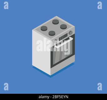 Isometrisches Symbol des Ofens, das im Vektor auf weißem Hintergrund dargestellt ist Stock Vektor