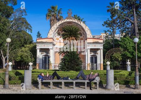 Exedra in Villa Giulia Park auch bekannt als Villa del Popolo oder Villa Flor in Palermo Stadt Süditalien, Hauptstadt der autonomen Region Sizilien Stockfoto