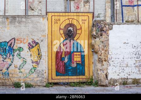 Santa Muerte Malerei in Castellammare o Loggia Bezirk von Palermo Stadt Süditalien, der Hauptstadt der autonomen Region Sizilien Stockfoto