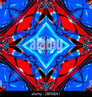 Mehrfarbige blaue Quadrat Kaleidoskop Muster, abstrakte Hintergrundillustration für Design Stockfoto