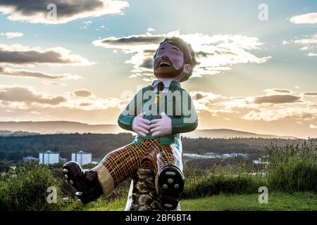Blick von der Sternwarte der Stadt Dundee mit oor Wullie Installation Stockfoto