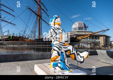 Royal Research Ship Discovery at Disvovery Point, Dundee mit V&A Museum und Oor Wullie Stockfoto