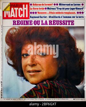 Titelseite der französischen Nachrichten- und Volkszeitschrift Paris-Match, Nr. 1321, Regine, ein französischer Star, 1974, Frankreich Stockfoto