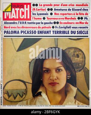 Titelseite des französischen Nachrichten- und People-Magazins Paris-Match, Nr. 1324, die französische Schauspielerin Paloma Picasso beendet ihre Filmstar-Karriere, 1974, Frankreich Stockfoto