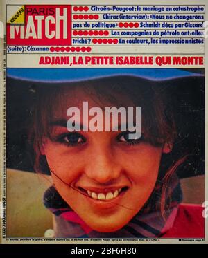 Titelseite des französischen Nachrichten- und People-Magazins Paris-Match, Nr. 1332, 18 Jahre alte französische Schauspielerin Isabelle Adjani, 1974, Frankreich Stockfoto