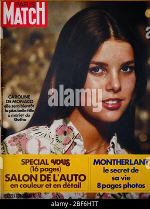 Titelseite der französischen Nachrichten- und Volkszeitschrift Paris-Match, Nr. 1222, Prinzessin Caroline von Monaco, 1972, Frankreich Stockfoto