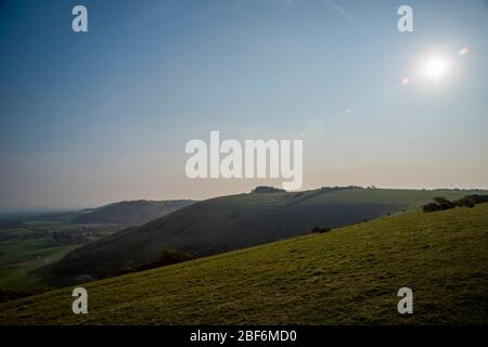 Die Devil's Dyke Iron Age Hügelfestung auf dem South Downs Way, West Sussex, Großbritannien Stockfoto