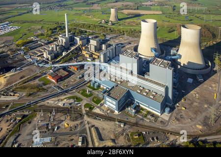 , Kraftwerk im Landkreis Hamm-Schmehausen mit dem ehemaligen Kernkraftwerk THTR-300, 21.04.2016, Luftaufnahme, Deutschland, Nordrhein-Westfalen, Ruhrgebiet, Hamm Stockfoto