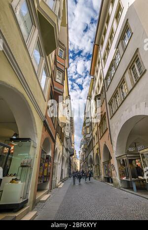 Portici Laubengasse in Bozen, Italien, Südtirol, Trentino, Bozen Stockfoto