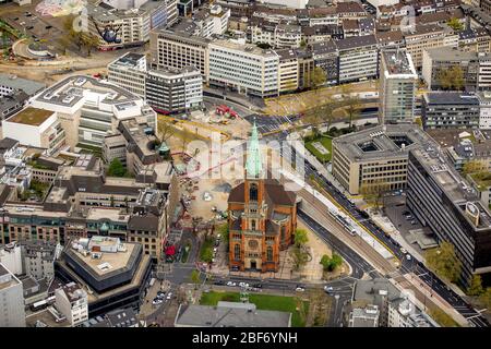 , Baustelle an der Johanneskirche am Martin-Luther-Platz in Düsseldorf, 23.04.2016, Luftaufnahme, Deutschland, Nordrhein-Westfalen, Niederrhein, Düsseldorf Stockfoto