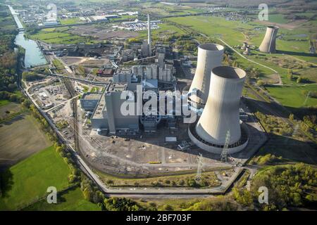 , Kraftwerk im Landkreis Hamm-Schmehausen mit dem ehemaligen Kernkraftwerk THTR-300, 21.04.2016, Luftaufnahme, Deutschland, Nordrhein-Westfalen, Ruhrgebiet, Hamm Stockfoto