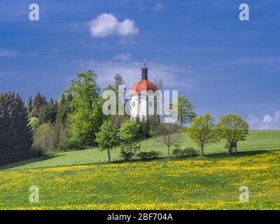 Buschelkapelle bei Ottobeuren im Frühling, Deutschland, Bayern, Schwaben, Allgäu Stockfoto