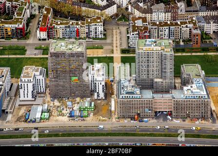 , Entwicklungsgebiet Le Quartier Central in Düsseldorf an der Touluser Allee, 23.04.2016, Luftaufnahme, Deutschland, Nordrhein-Westfalen, Niederrhein, Du Stockfoto