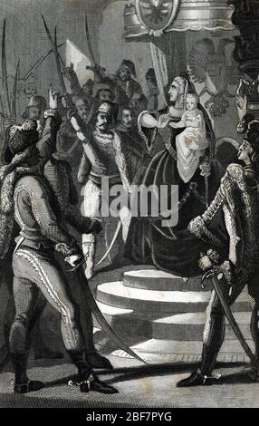 Guerre de succession d'autriche : l'imperatrice Marie-Therese (Marie Therese) d'Autriche (1717-1780) recevant lors de sa visite du parlement de Bratis Stockfoto
