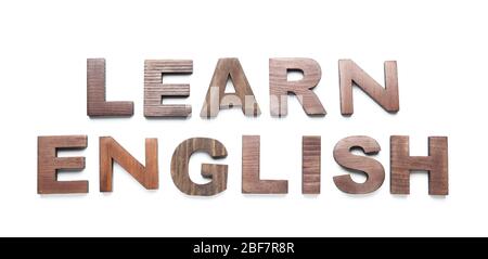 Text ENGLISCH LERNEN auf weißem Hintergrund Stockfoto