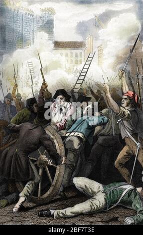 Revolution Francaise : la Pry de la bastille le 14/07/1789 (Französische Revolution : der Sturm der Bastille, 14. juli 1789 Paris) Gravure tiree de 'B Stockfoto