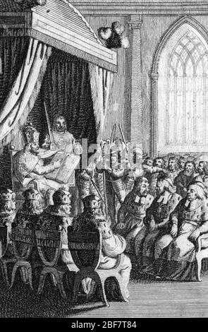 Goldene Bulle von 1356 durch den Reichstag zu Nürnberg und Metz (Landtag von Metz (1356/57)) unter der Leitung von Kaiser Karl IV., die festlegte Stockfoto