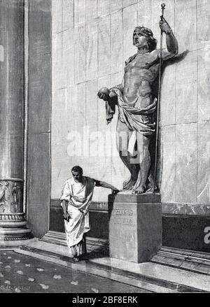 Antiquite romaine : 'Jules Cesar (100-44 Avant JC) A Cadix, trouve dans le Temple d'Hercule (Tempel von Melqart ˆ Gades) la Statue d' Alexandre le Gran Stockfoto