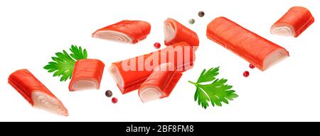 Crab Sticks auf weißem Hintergrund Stockfoto