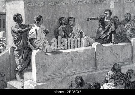 Antiquite romaine : 'Tiberius Gracchus (168-133 avant JC) appelant au peuple pour qu'il destitue le tribun de la plebe Octavius' (Tiberius Gracchus t Stockfoto