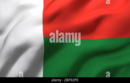 Flagge von Madagaskar weht im Wind. Ganze Seite Malagasy Flugflagge. 3D-Darstellung. Stockfoto