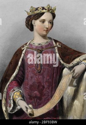 'La reine d'Angleterre Marguerite de France (1279-1318) epouse du roi Edouard Ier' Marguerite von Frankreich, Königin von König Edward I. von England, in der Hand Stockfoto