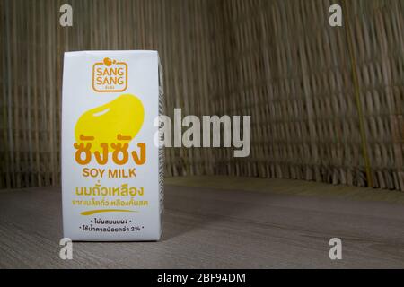 Chiangmai, Thailand - April 17 2020: Sang Sang Sojamilch. Produkt von Lactasoy Thailand Company. Stockfoto