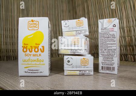 Chiangmai, Thailand - April 17 2020: Sang Sang Sojamilch. Produkt von Lactasoy Thailand Company. Stockfoto