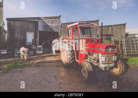 Traktor auf dem Hof geparkt Stockfoto