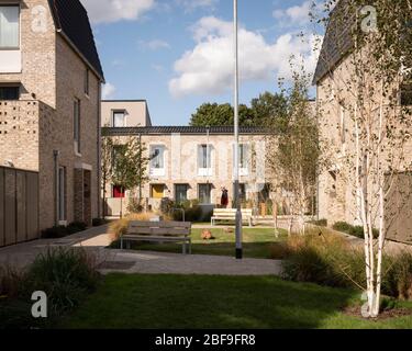 Blick vom begrünten Innenhof. Goldschmied Street, Norwich, Großbritannien. Architekt: Mikhail Riches, 2019. Stockfoto