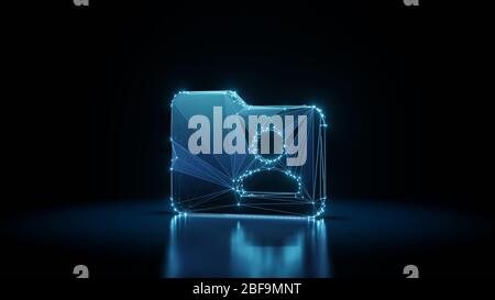 3d Rendering Wireframe digital Techno neon glühende Symbol der Ordner mit persönlichen Porträt mit leuchtenden Punkten auf schwarzem Hintergrund mit Blured reflectio Stockfoto