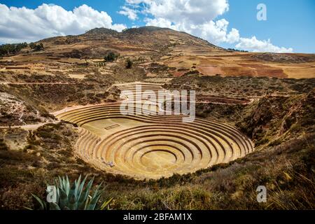 Moray alte Inka landwirtschaftliche Ruinen mit runden Terrassen, Peru. Stockfoto