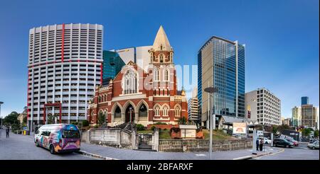 Panoramablick auf die Albert Street Uniting Church in Brisbane, Queensland, Australien. Stockfoto