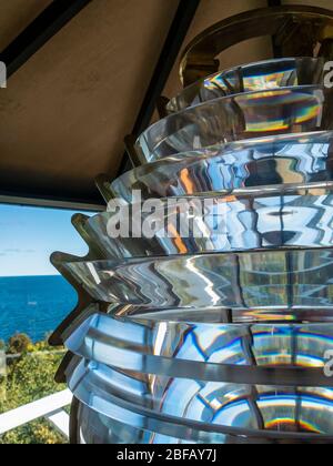 Fresnel Lens, Pottawatomie Lighthouse (1836), Rock Island State Park, Door County, Wisconsin. Stockfoto