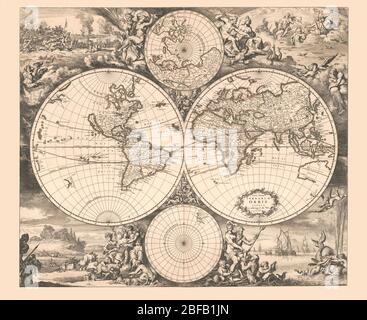 Welt Karte "Novissima totius terrarum orbis Tabula" 1680 Stockfoto