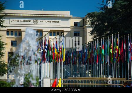 Genf, Schweiz - 14. September 2017: Palast der Nationen - Sitz der Vereinten Nationen in Genf, Schweiz Stockfoto