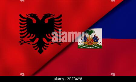 Zwei Staatsflaggen von Albanien und Haiti. Qualitativ hochwertiger Hintergrund. 3d-Darstellung Stockfoto