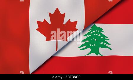 Zwei Staatsflaggen von Kanada und Libanon. Qualitativ hochwertiger Hintergrund. 3d-Darstellung Stockfoto