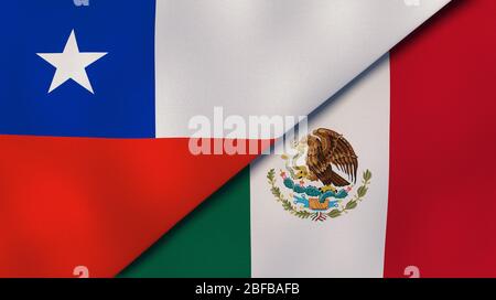 Zwei Staatsflaggen von Chile und Mexiko. Qualitativ hochwertiger Hintergrund. 3d-Darstellung Stockfoto