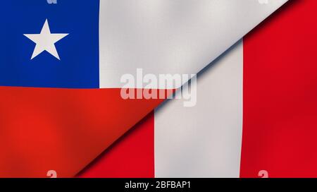 Zwei Staatsflaggen von Chile und Peru. Qualitativ hochwertiger Hintergrund. 3d-Darstellung Stockfoto