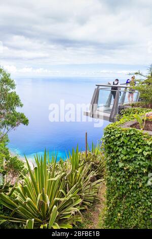 Ein Aussichtspunkt mit Glasboden auf der Klippe Cabo Girao in Madeira, Portugal Stockfoto