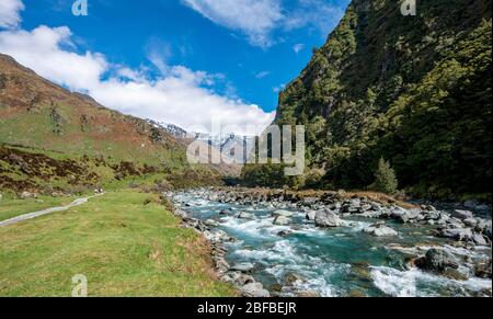 Rob Roy Stream, Wanderweg zum Rob Roy Gletscher, Rob Roy Stream, Mount Aspiring Nationalpark, Otago, South Island, Neuseeland Stockfoto