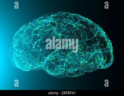 Ansicht der Synapsen. Hirnverbindungen. Neuronen und Synapsen. Kommunikation und zerebraler Reiz. Neuronale Netzschaltung, degenerative Erkrankungen Stockfoto