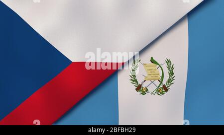 Zwei Staatsflaggen von Tschechien und Guatemala. Qualitativ hochwertiger Hintergrund. 3d-Darstellung Stockfoto