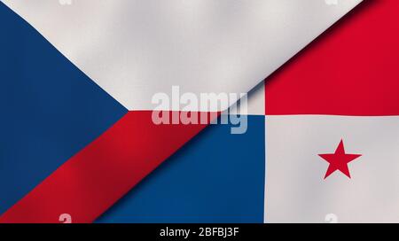 Zwei Staatsflaggen von Tschechien und Panama. Qualitativ hochwertiger Hintergrund. 3d-Darstellung Stockfoto