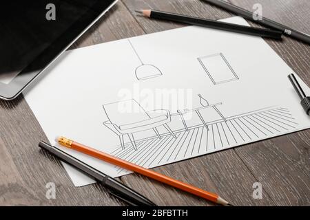 Handgezeichnetes Design des Wohnzimmers Stockfoto