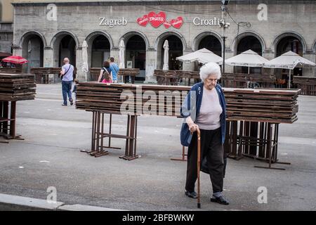 Zagreb Altstadt, Regierung und parlamentsgebäude, Hauptplatz, Markt. Stockfoto