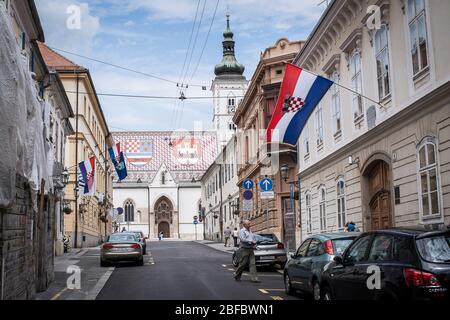 Zagreb Altstadt, Regierung und parlamentsgebäude, Hauptplatz, Markt. Stockfoto