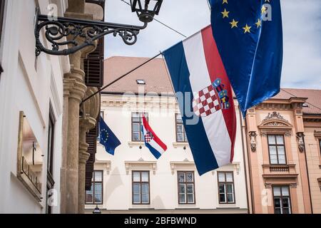 Zagreb Altstadt, Regierung und parlamentsgebäude, Hauptplatz, Markt. Stockfoto